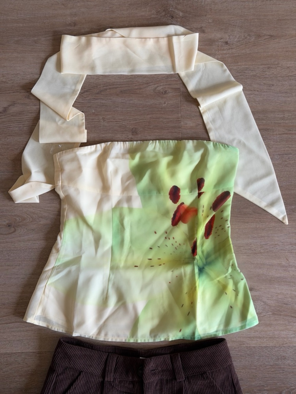 Peppermayo Cream & Light Green Floral Halter Camisole